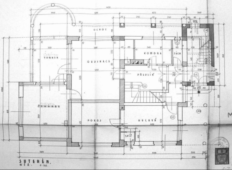 Plán suterénu (přízemí) vily r. Kremela (1931)