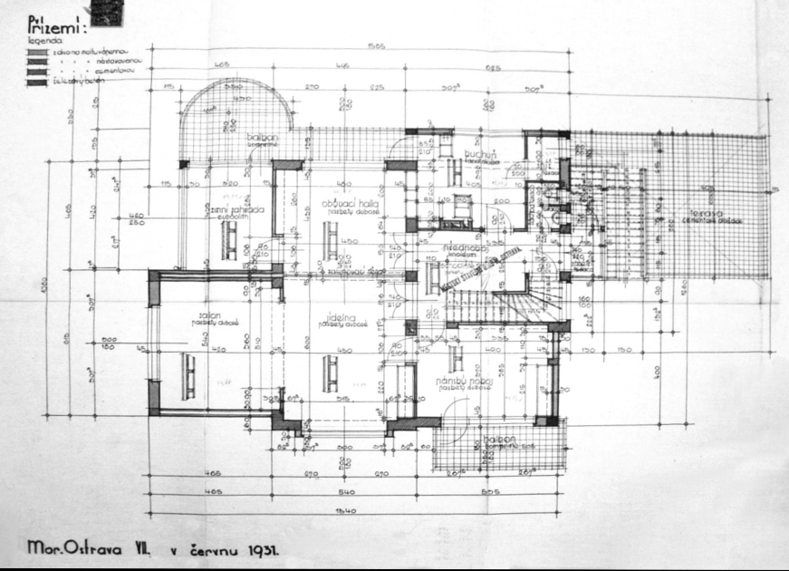 Plán přízemí (nyní prvního patra) vily r. Kremela (1931)