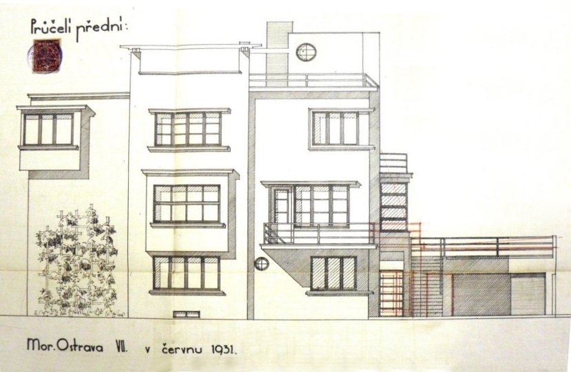 Čelní pohled na vilu na plánu z roku 1931