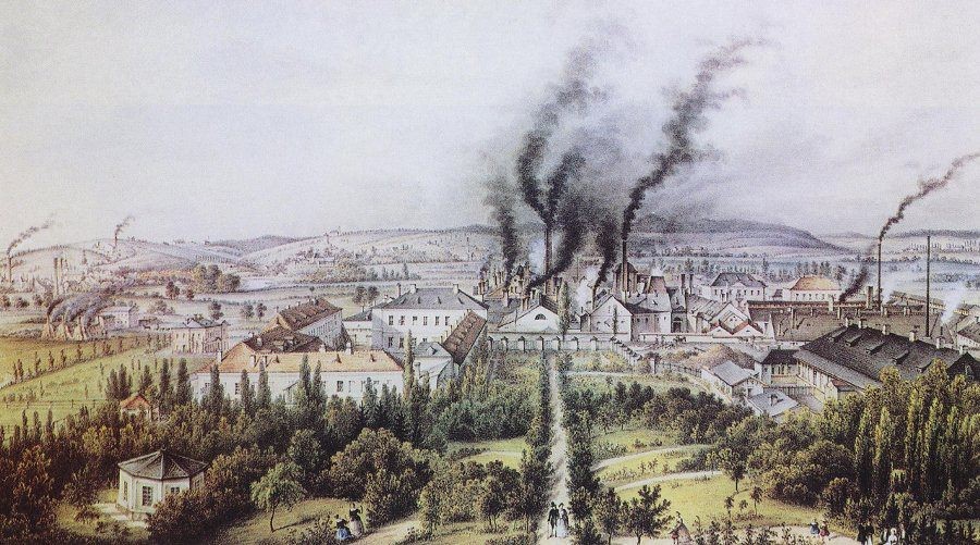 Vítkovické železárny, litografie E.W.Knippel, 1847-1857